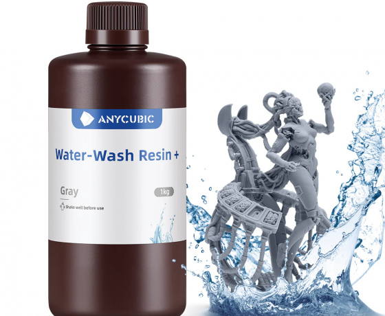 Фото 5 - Сіра Фотополімерна Смола що змивається водою | Anycubic Water-Wash Resin+ Gray 1кг